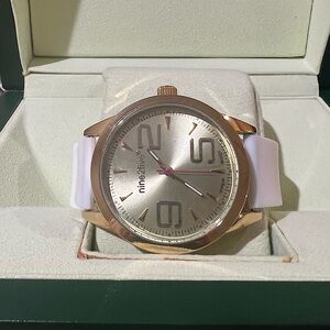 NWOT. Nine2Five Women's Gold Dial White Silicone Band Quartz Watch